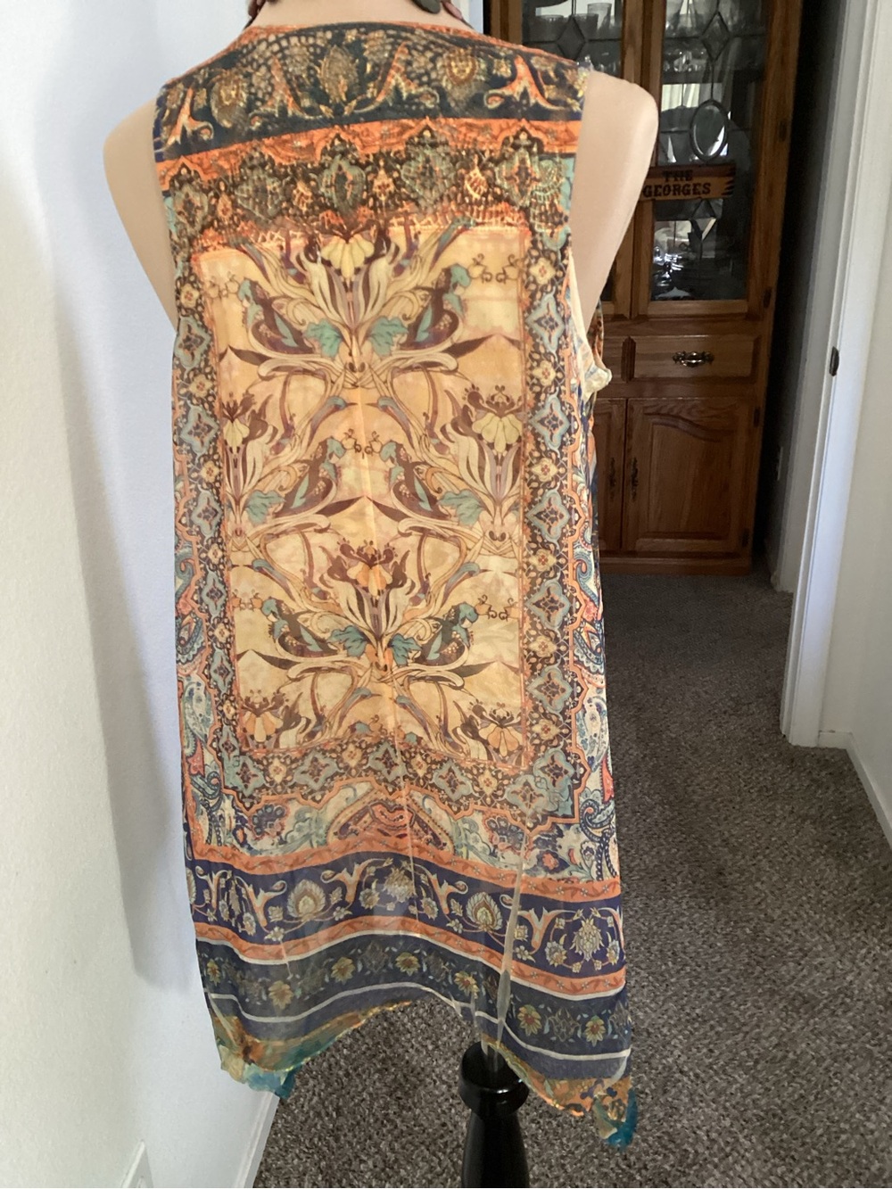 ONE WORLD Boho Paisley Sleeveless Tunic in Beige, Teal, Brown - Picture 4 of 12